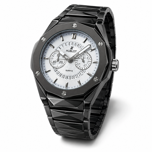 Black Prism Chain Strapped Silver Hologram Dial Hublot Watch