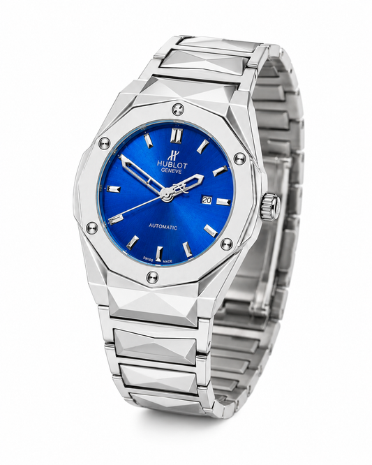 Silver Prism Chain Strapped Sapphire Dial Hublot Watch