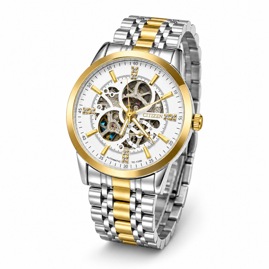 Two Tone White Citizen Skeleton Automatic Watch
