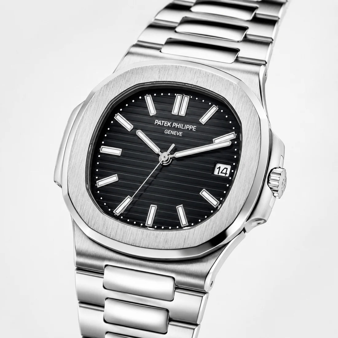 Silver Nautilus Black Dial Watch