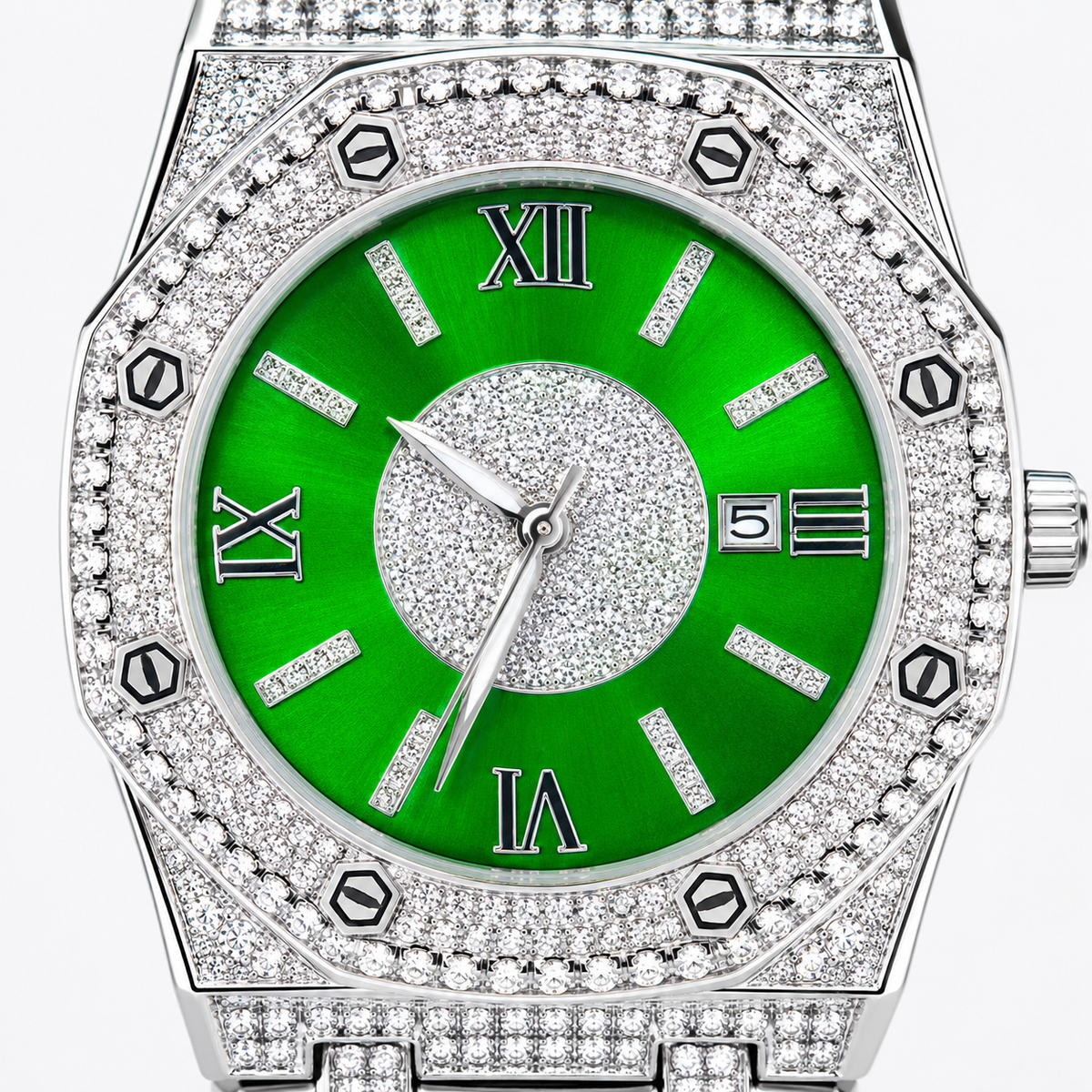 Silver Emerald AP Iced Out Watch