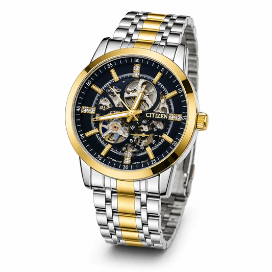 Two Tone Black Citizen Skeleton Automatic Watch