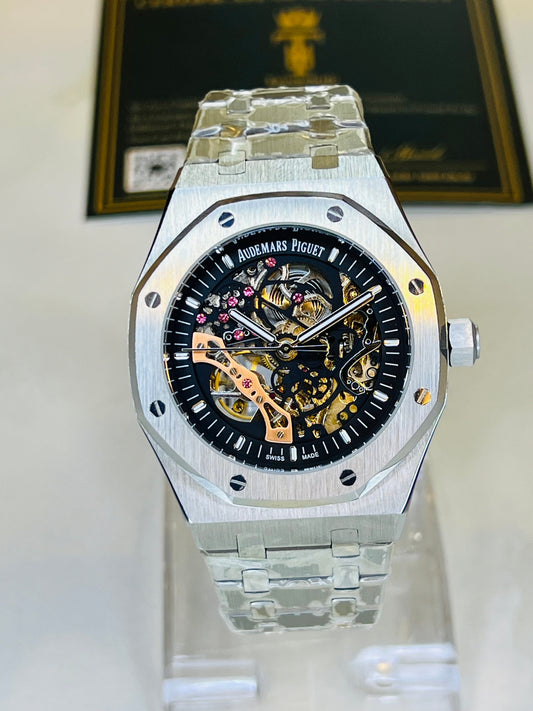 AP Silver Black Automatic Skeleton Dial Super Clone Watch