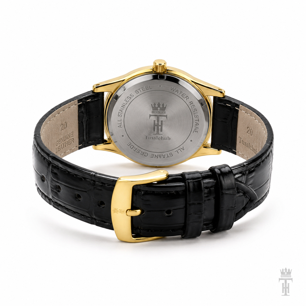 Black Gold Red Round Leather Rolex Watch