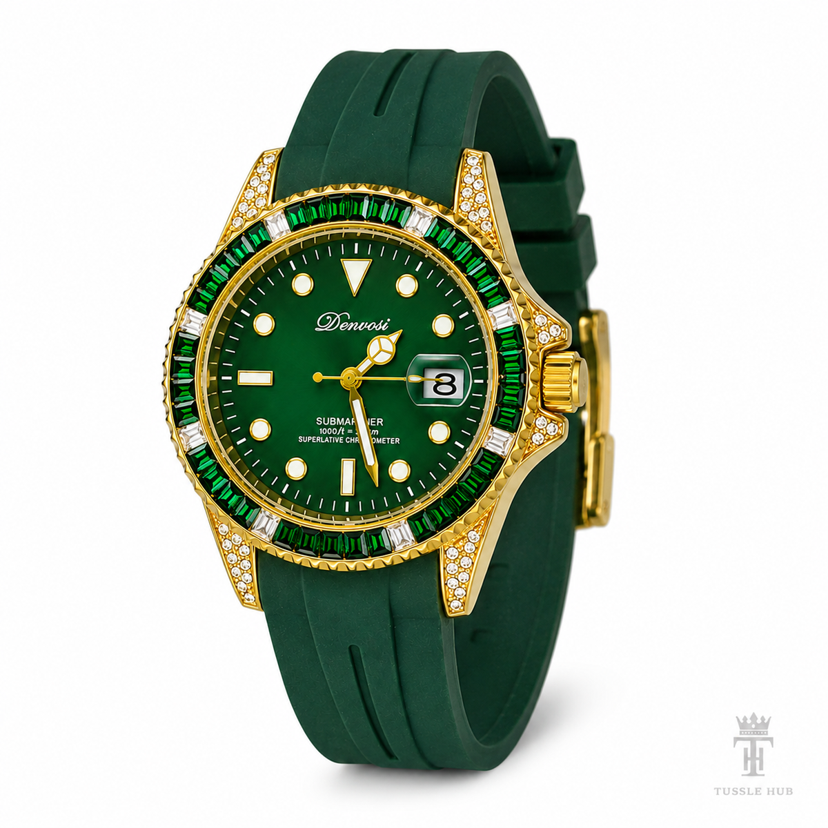 Gold Emerald Gem Stones Bezel Watch