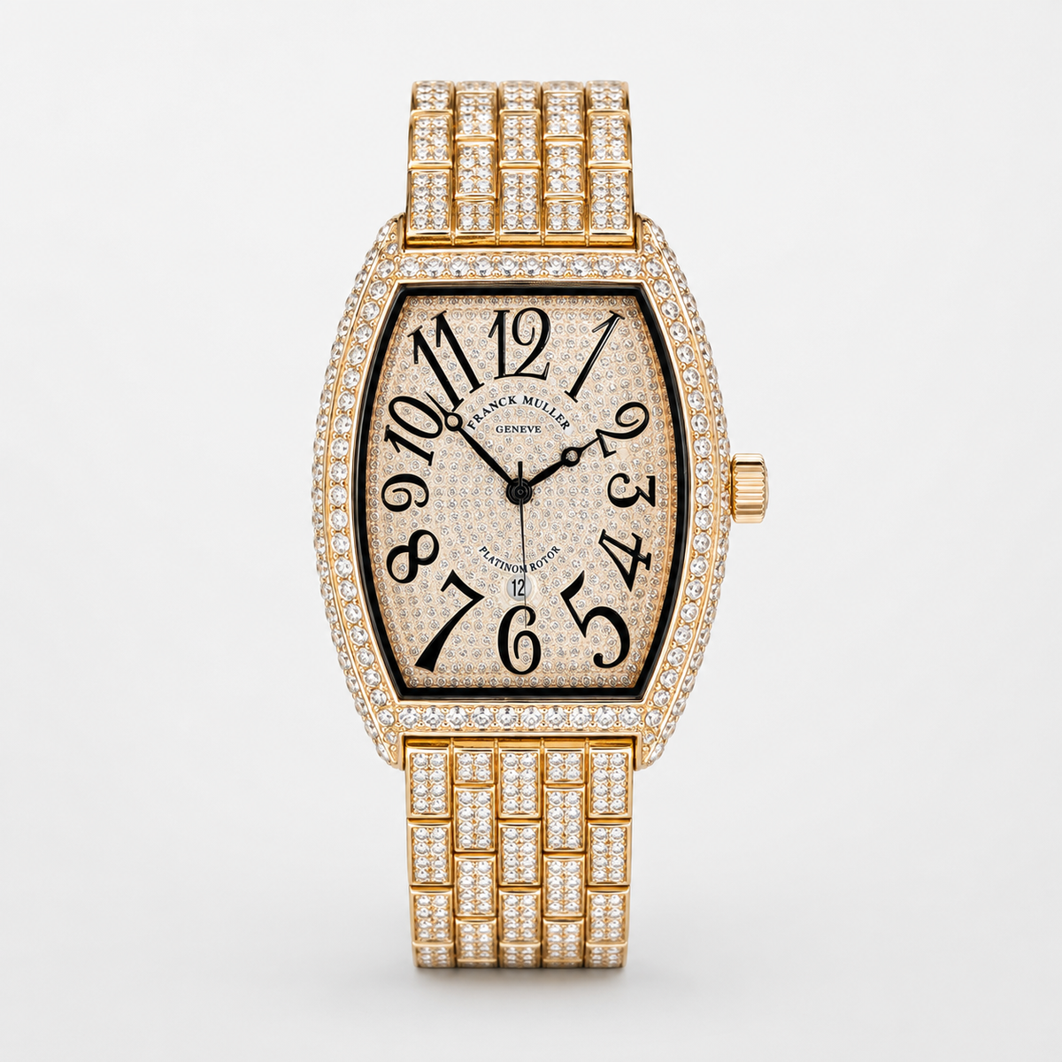 Rose Gold Iced Out Frank Muller Chain Strapped