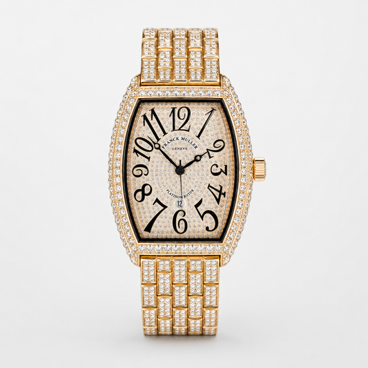 Rose Gold Iced Out Frank Muller Chain Strapped