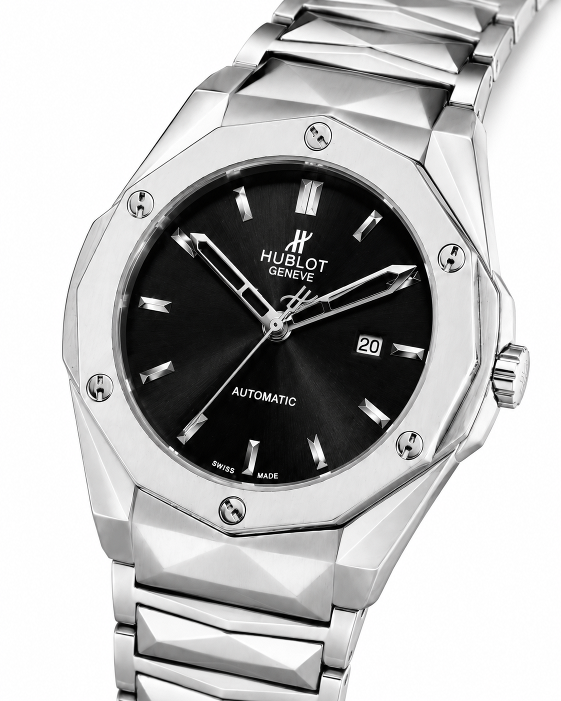 Silver Prism Chain Strapped Black Hublot Watch