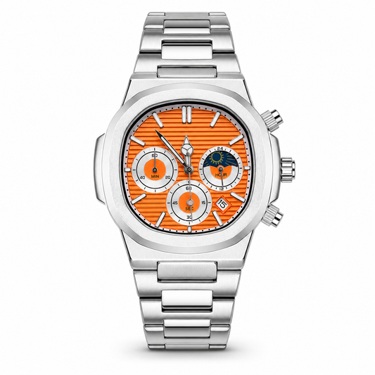 Silver Orange Nautilus Chronograph Watch
