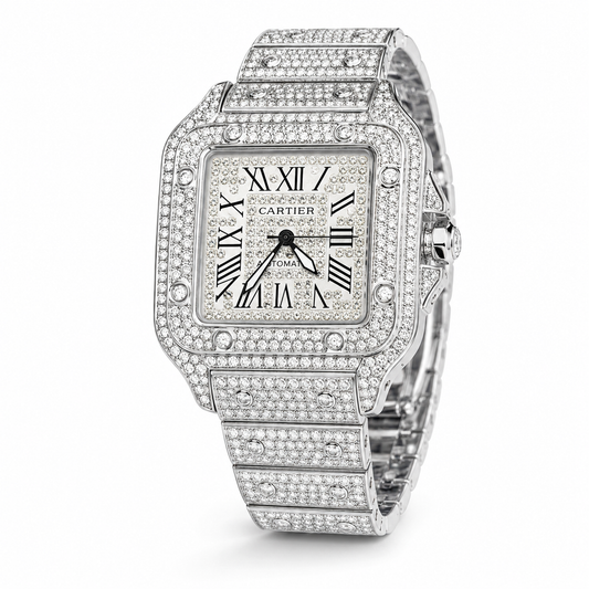All Silver Square Tank Iced Out Watch