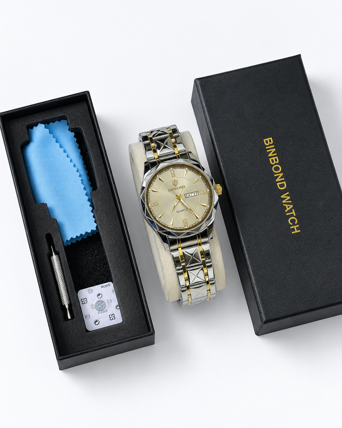 Two Tone Binbond Silver Prism Dial Watch