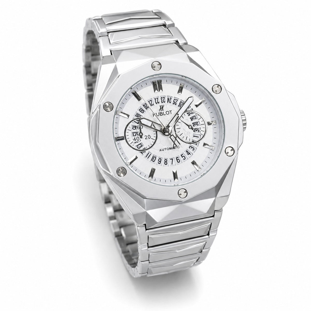 Silver Prism Chain Strapped Hologram Dial Hublot Watch