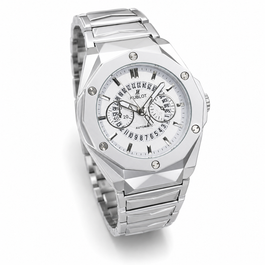 Silver Prism Chain Strapped Hologram Dial Hublot Watch
