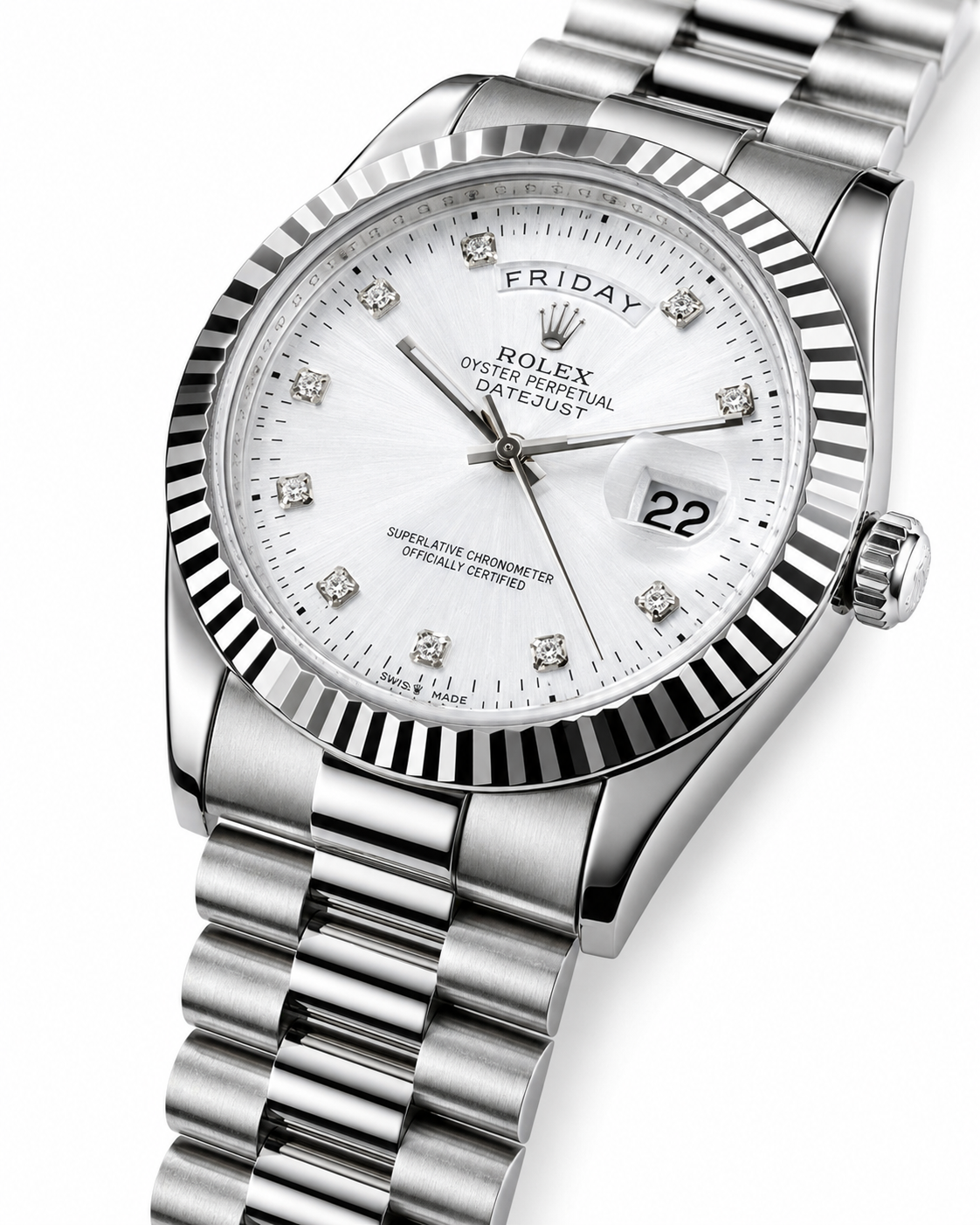Premium Day Date Rolex Silver White Dial Watch