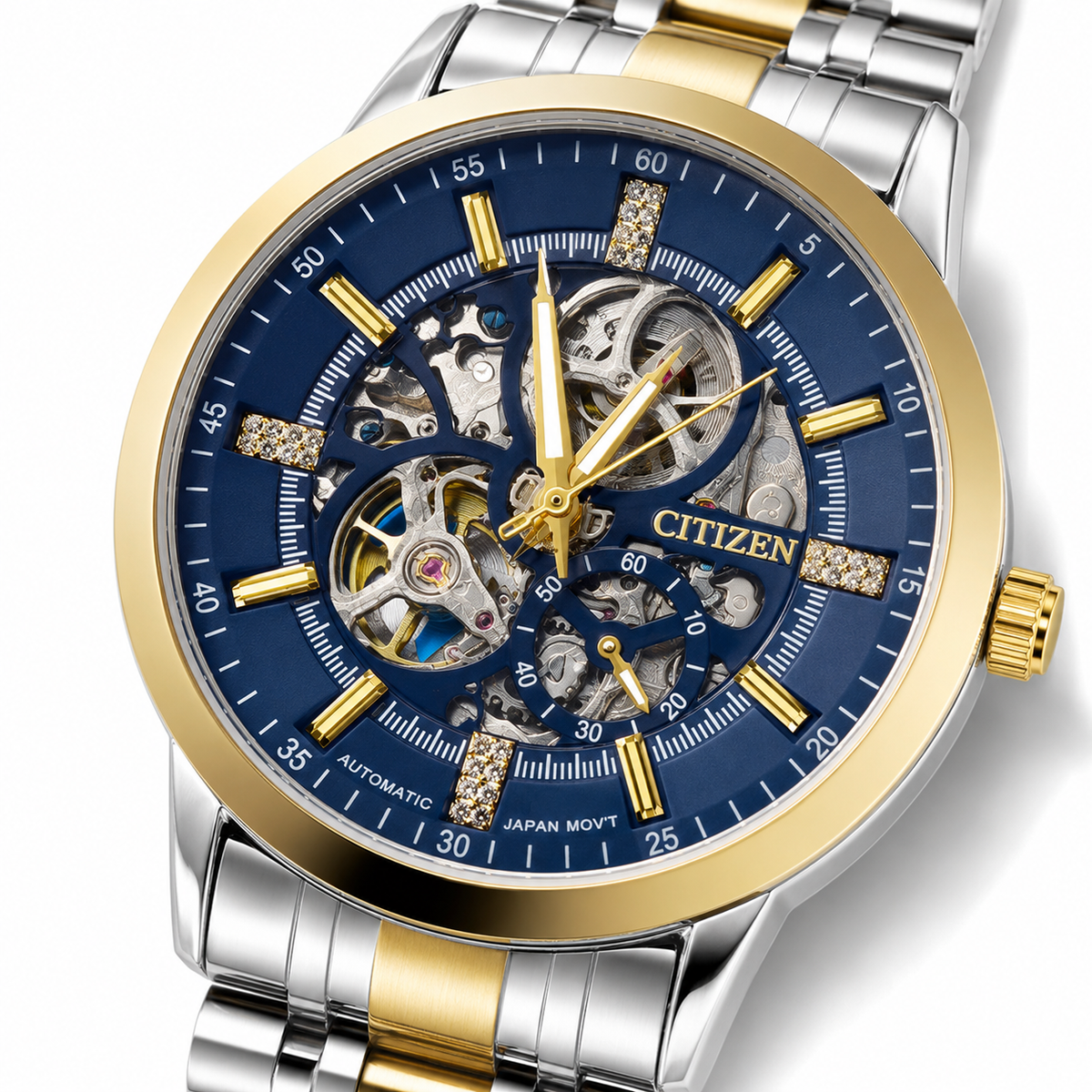 Two Tone Navy Citizen Skeleton Automatic Watch