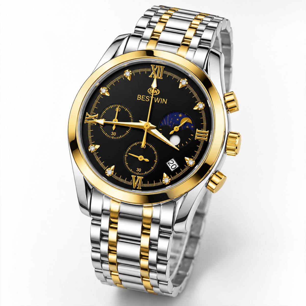Bestwin Two Tone Black Chronograph Watch