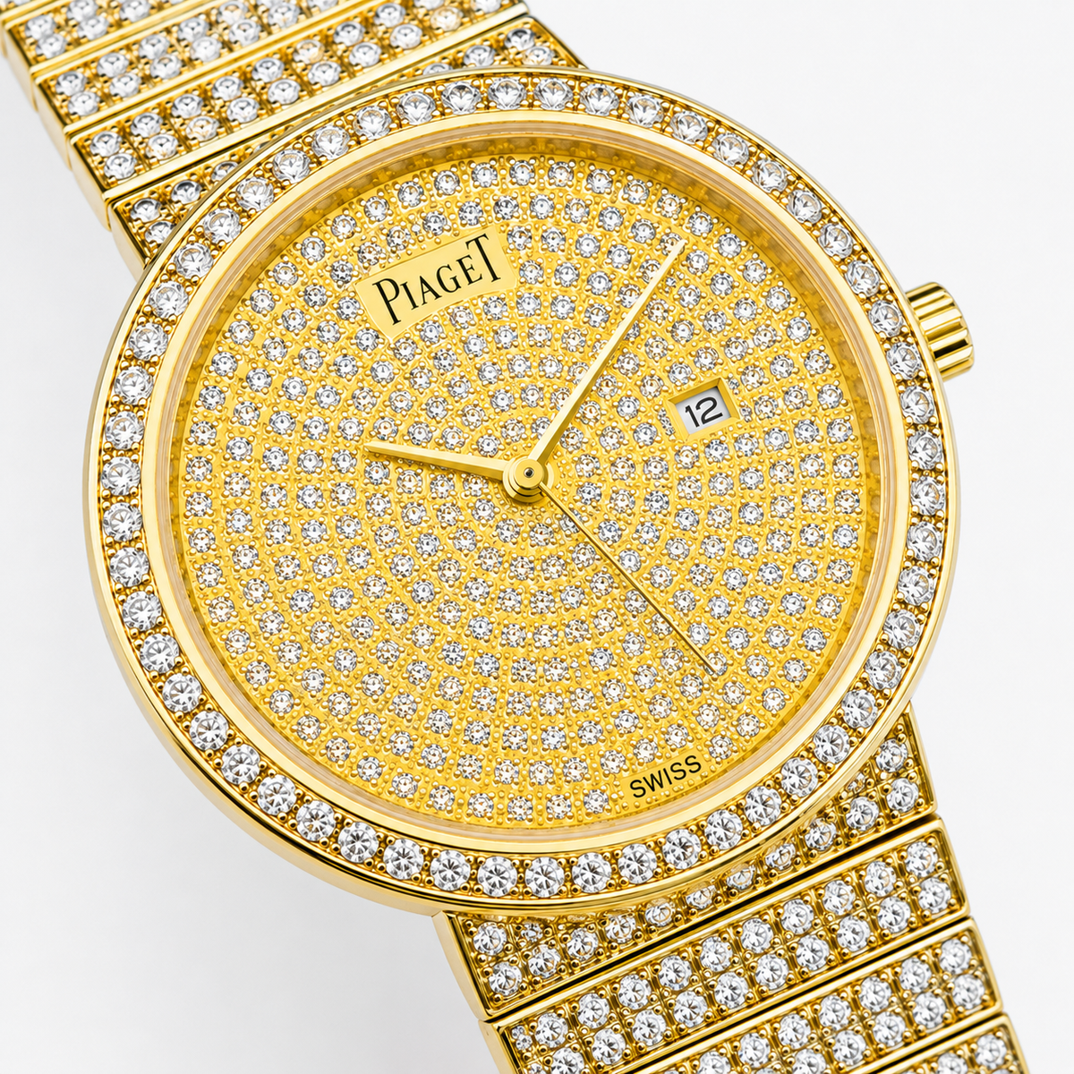 Gold Round Iced Out Piaget Watch
