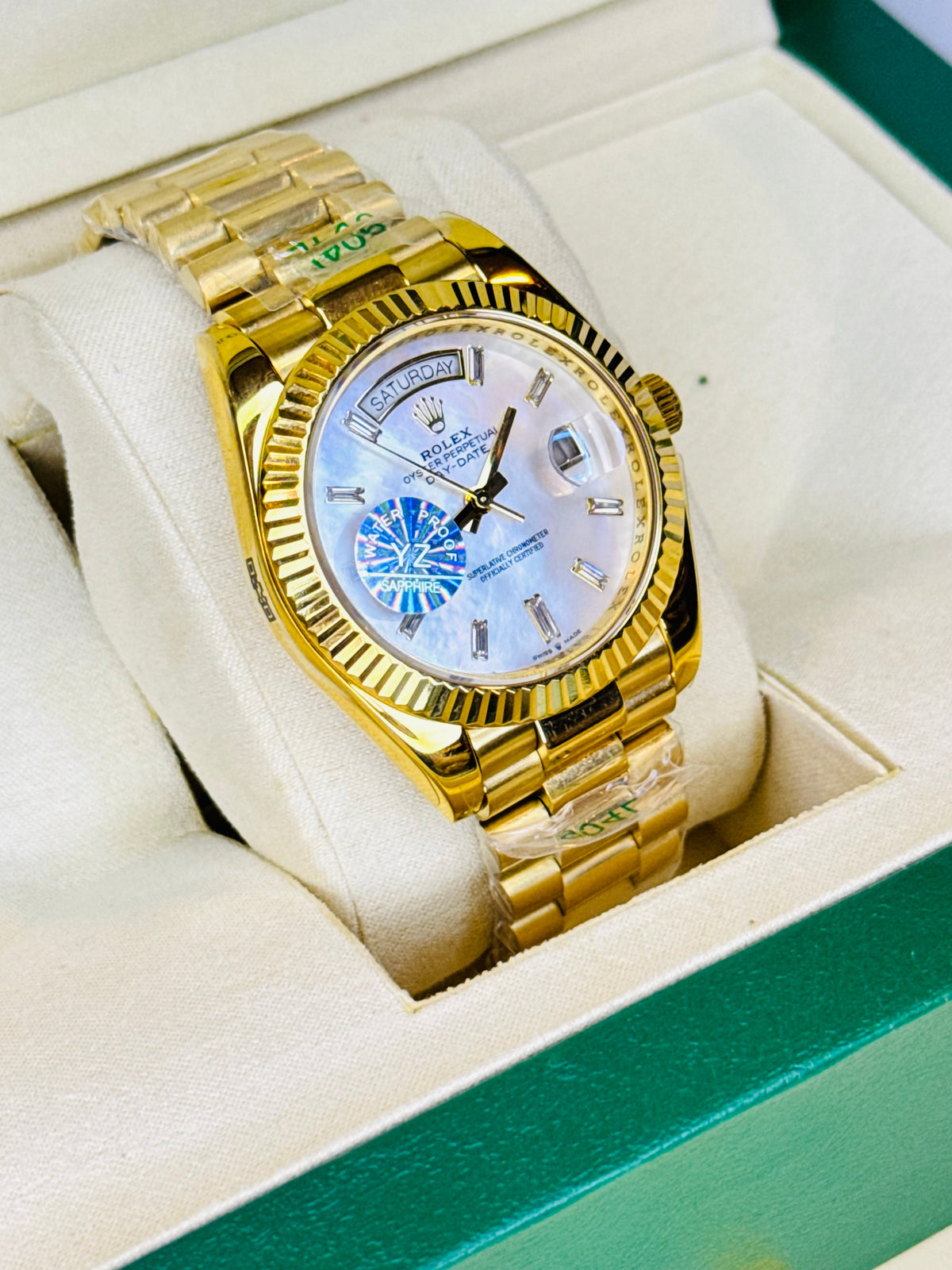 Day Date Gold Gem Stone Dial Automatic Super Clone Watch