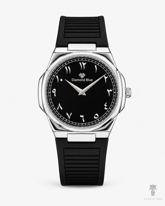 Black Silver Slim Arabic Magnet Strap Watch