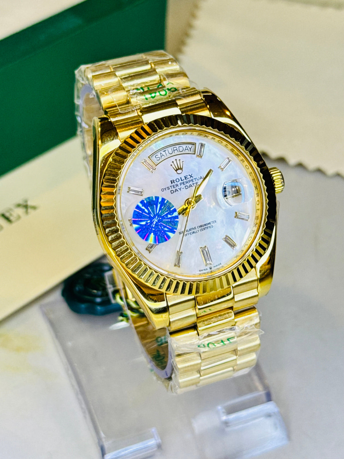 Day Date Gold Gem Stone Dial Automatic Super Clone Watch