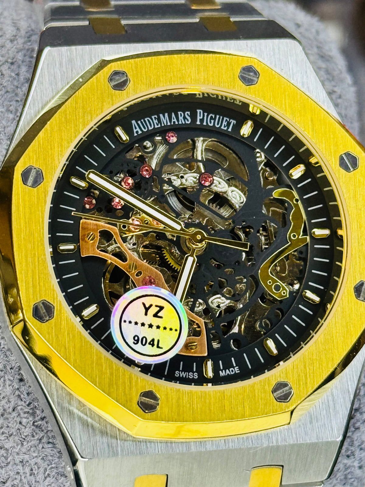 AP Two Tone Black Automatic Skeleton Dial Super Clone Watch