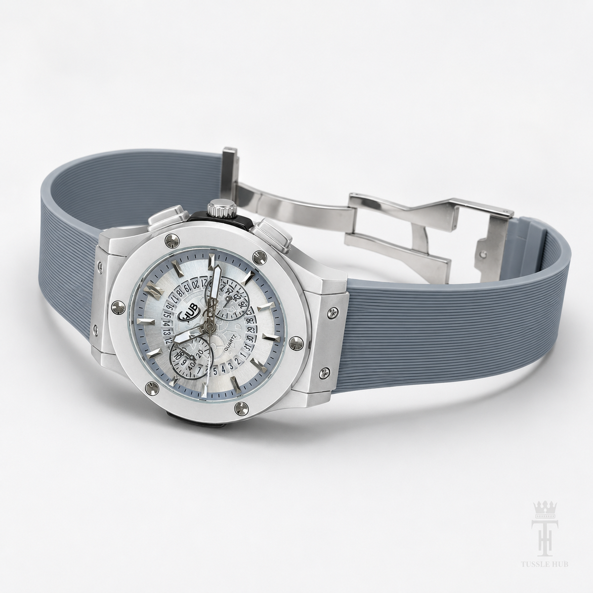 Minimal Ash Grey Hologram Leather Branded Watch