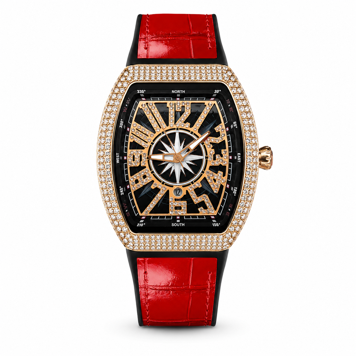 Vanguard Red Rose Gold Iced Frank Muller Watch