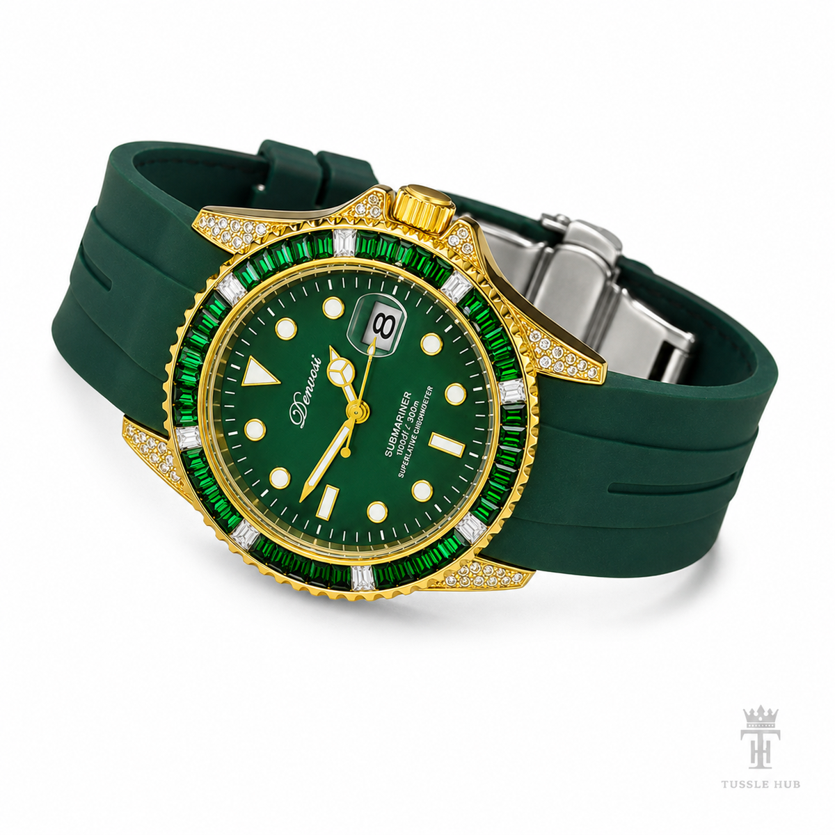 Gold Emerald Gem Stones Bezel Watch