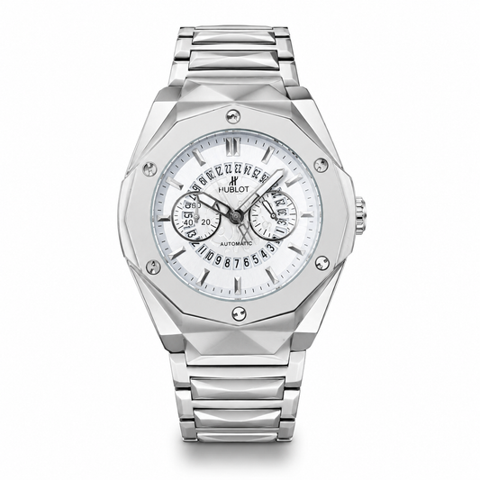 Silver Prism Chain Strapped Hologram Dial Hublot Watch