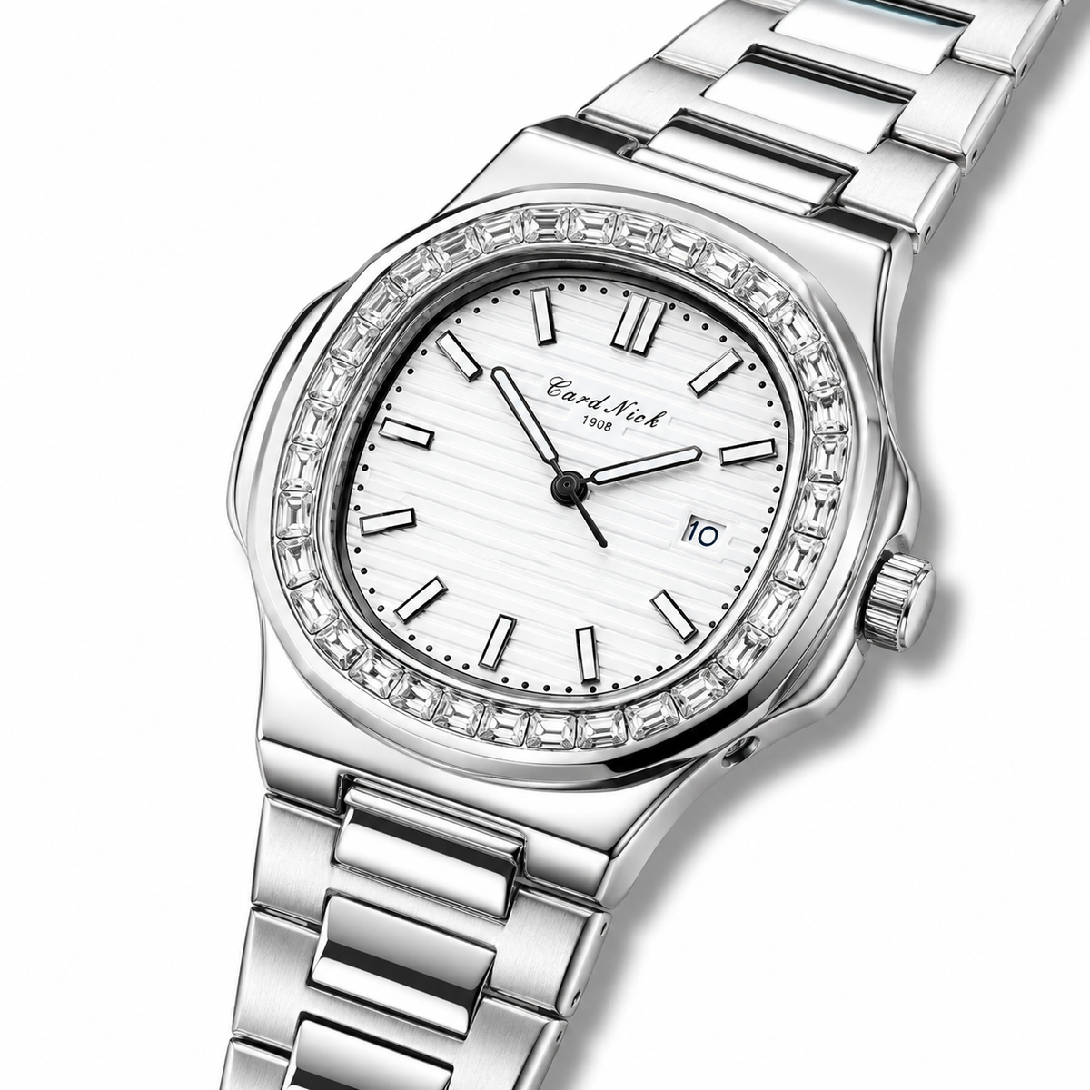 Card Nick Nautilus Silver White Gem Stone Watch