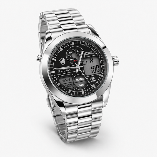 Premium Dual Time Silver Black Dial Watch