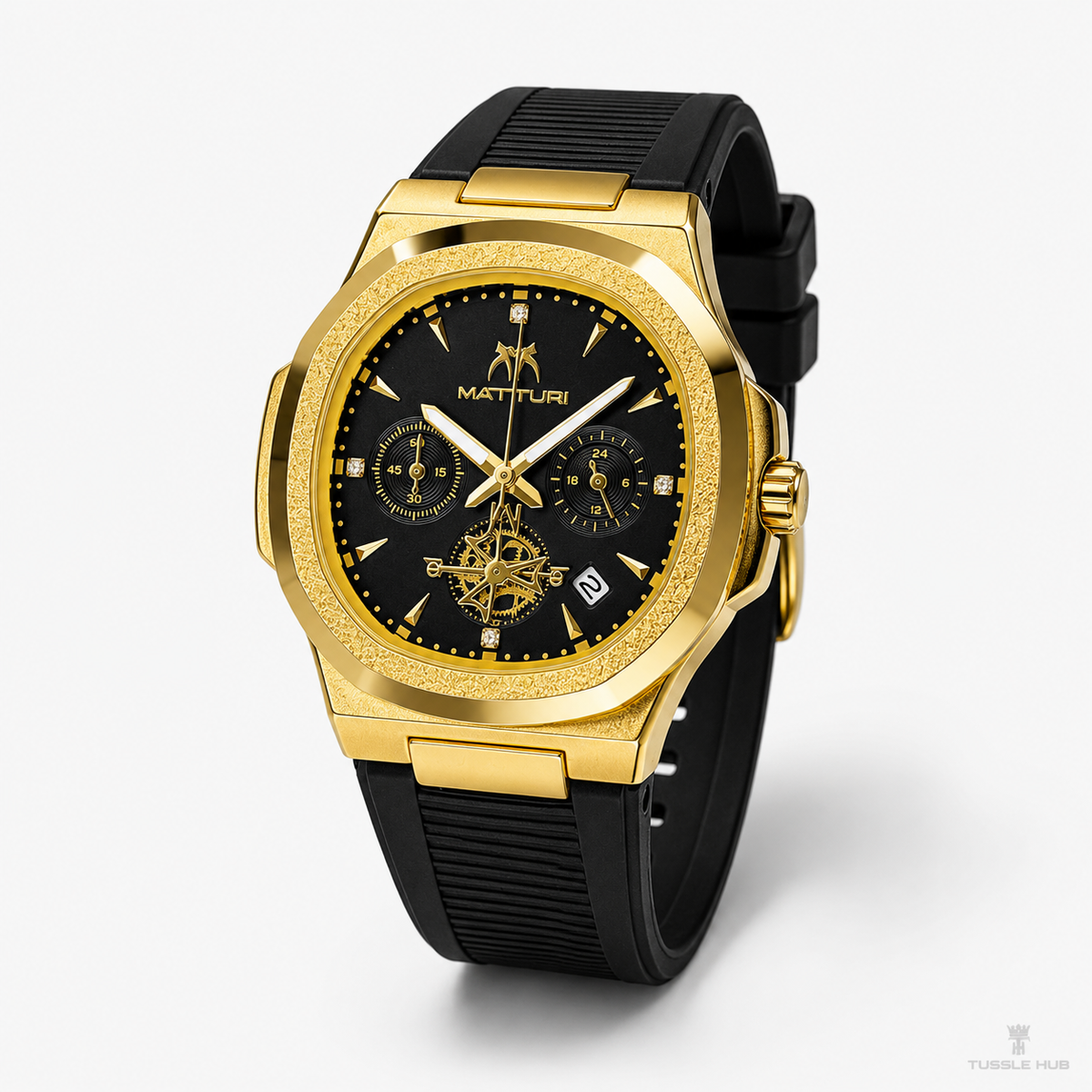 Matturi Black Gold Silicone Chronograph Watch