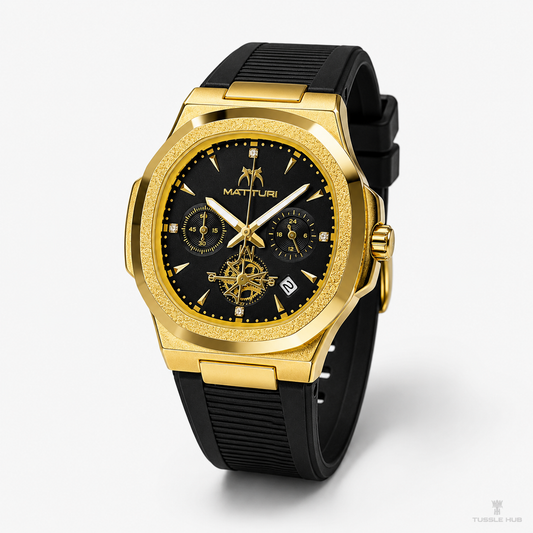 Matturi Black Gold Silicone Chronograph Watch