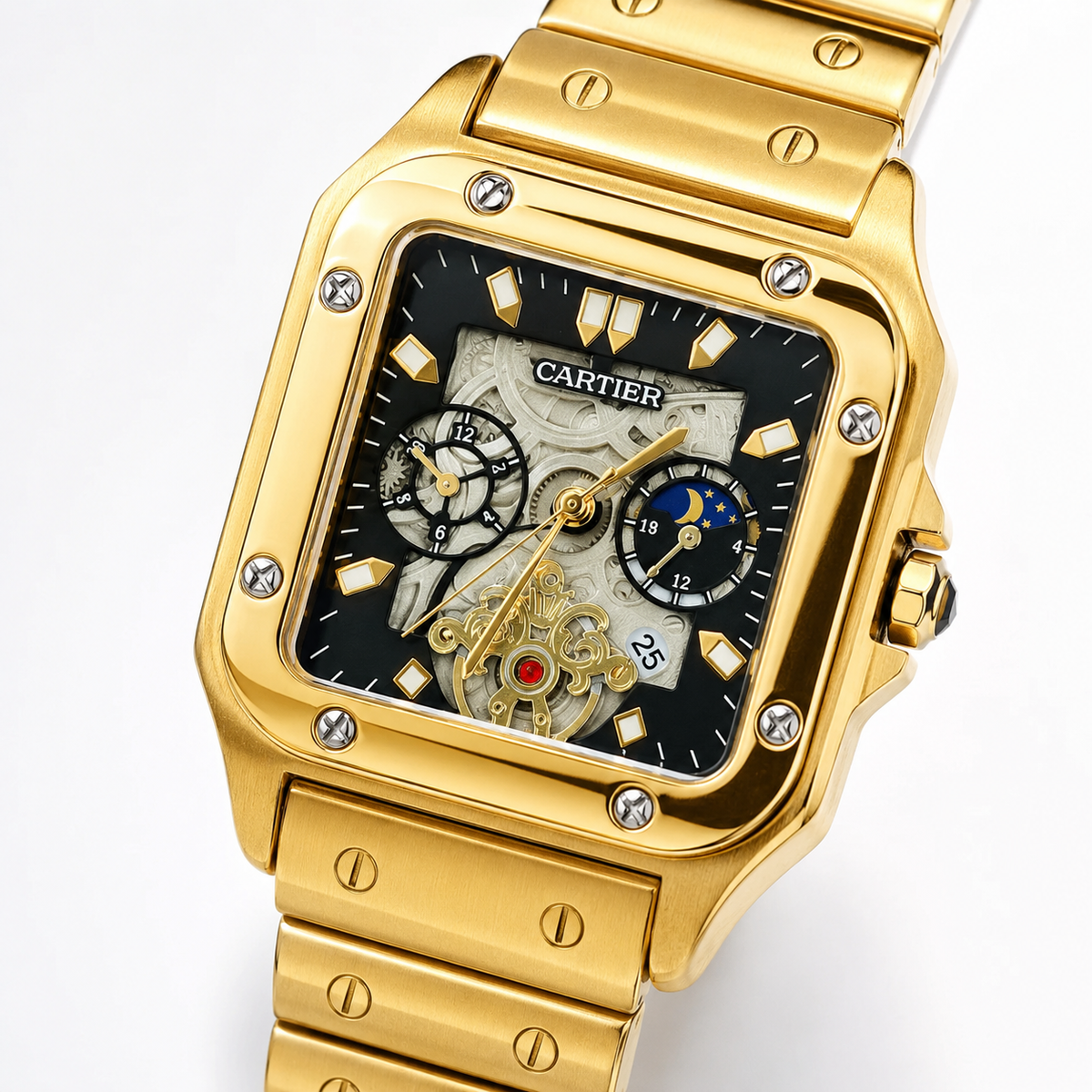 Tank Gold Black Dial Square Premium Watch