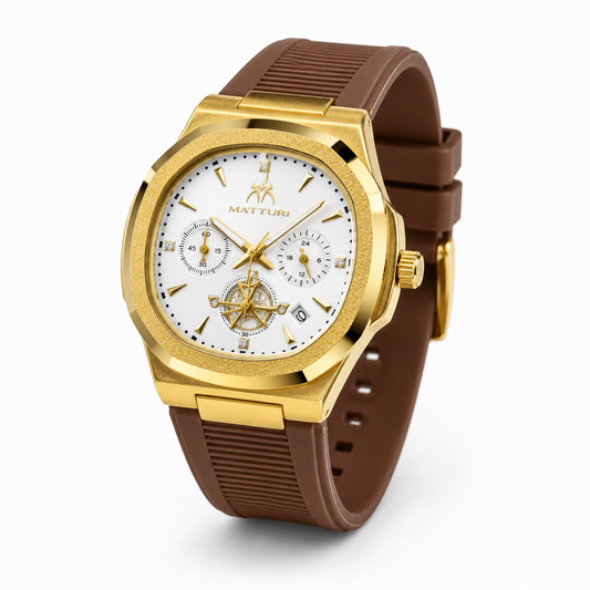 Matturi Brown Gold Silicone Chronograph Watch