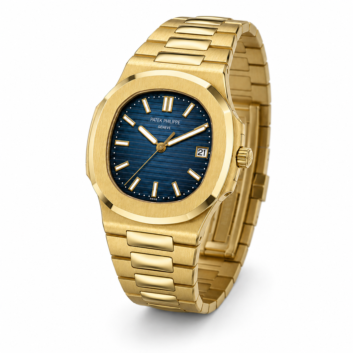 Gold Sapphire Blue Automatic Nautilus Super Clone Watch