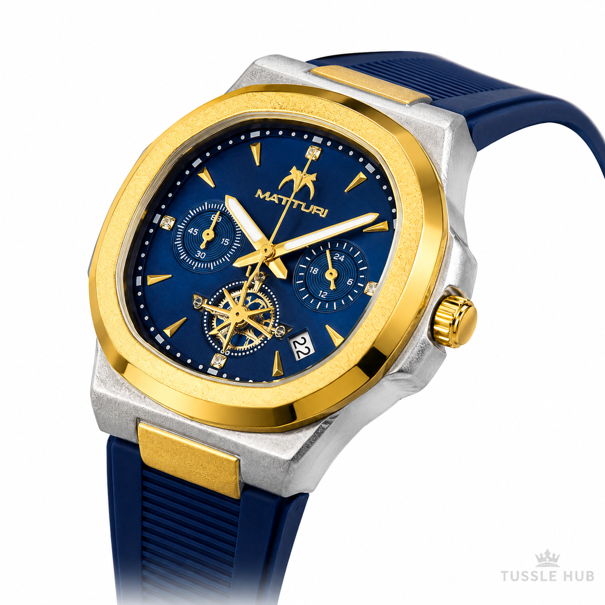 Matturi Gold Sapphire Silicone Chronograph Watch