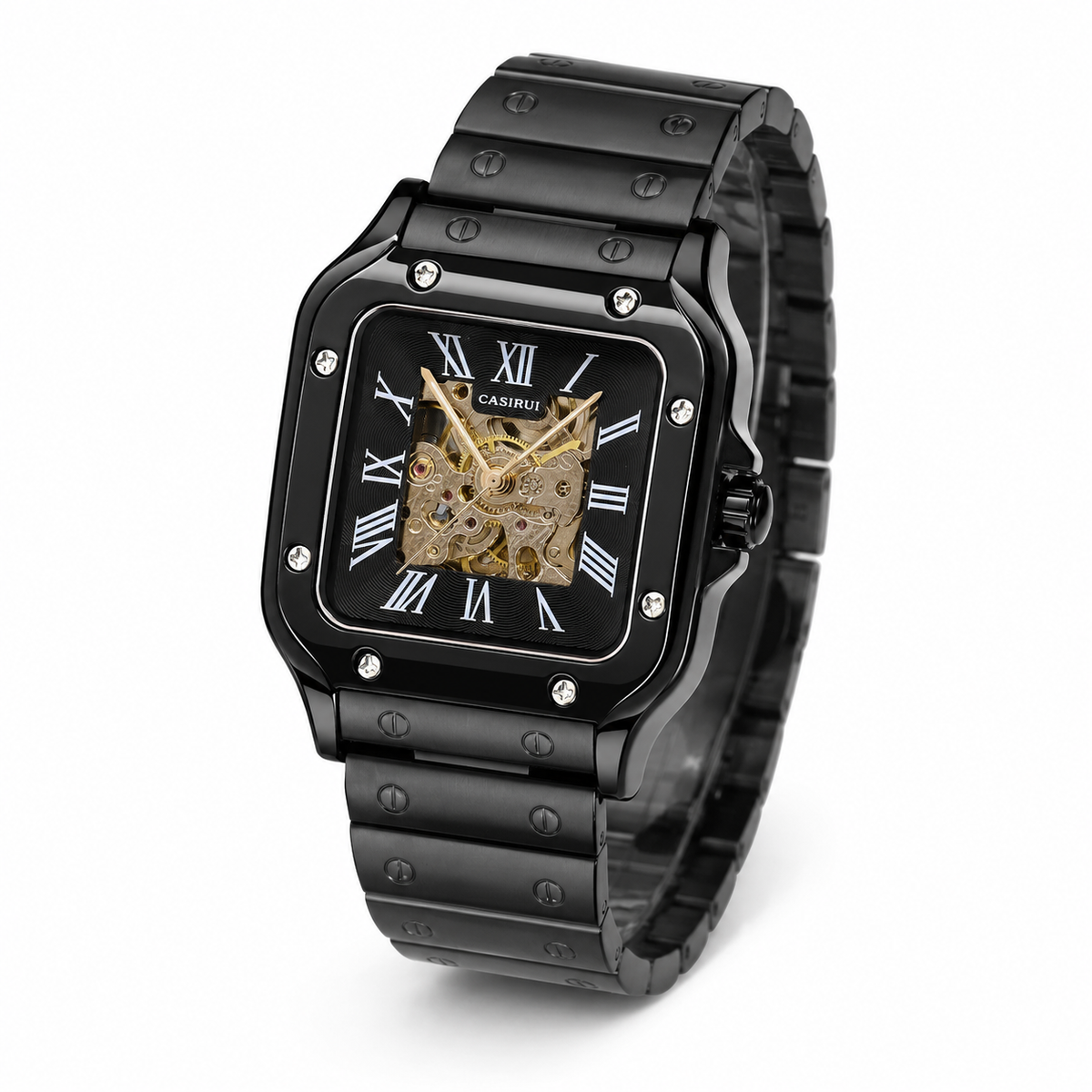 Black Chain Tank Automatic Skeleton Watch