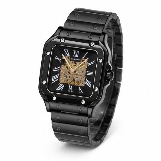 Black Chain Tank Automatic Skeleton Watch