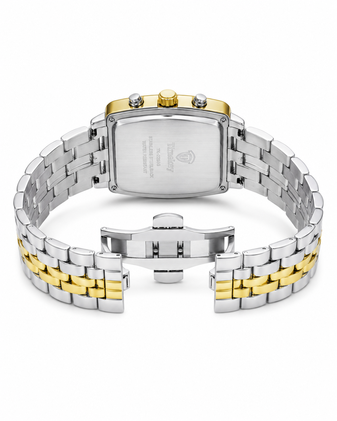 Timekey Two Tone White Square Chain Chronograph Watch