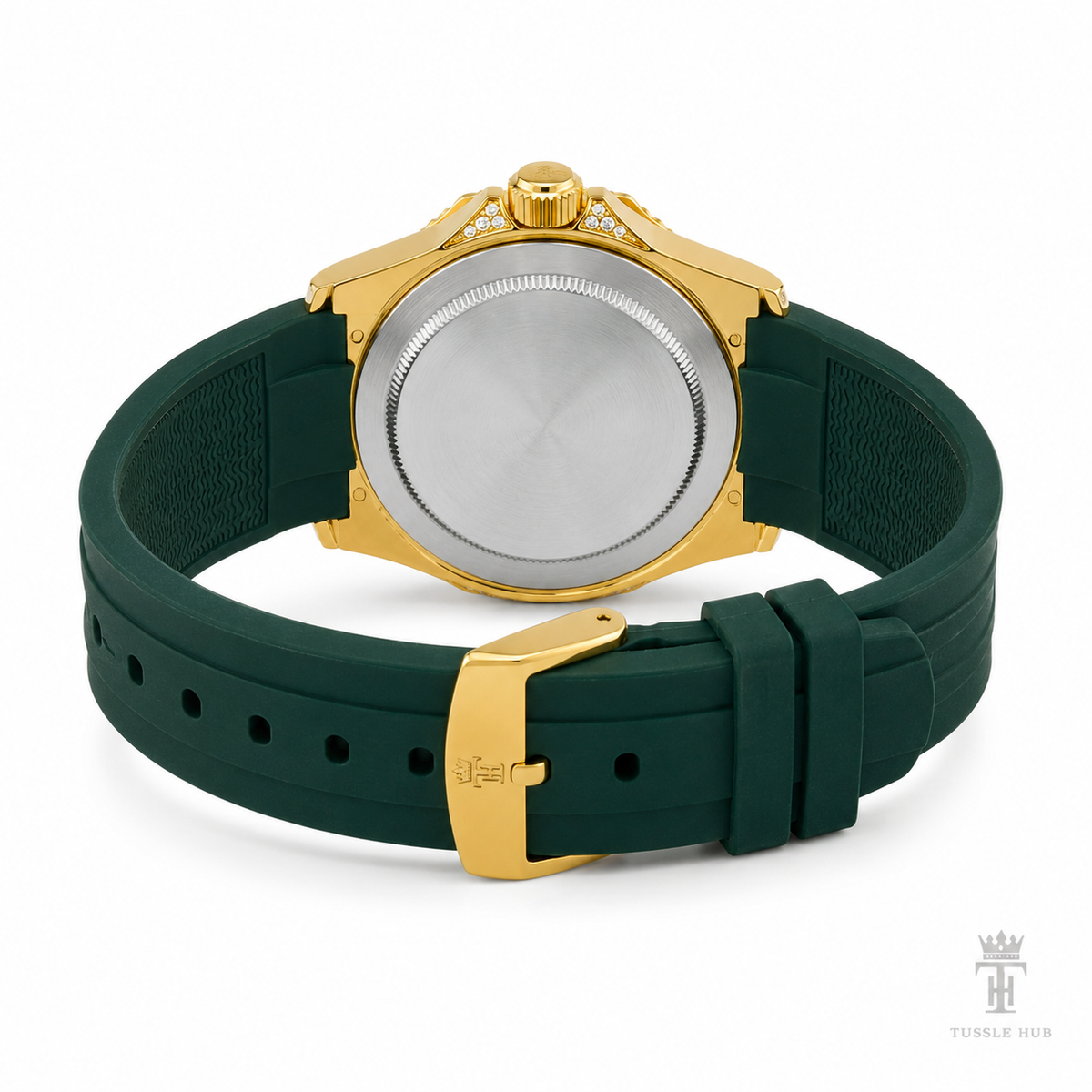 Gold Emerald Gem Stones Bezel Watch