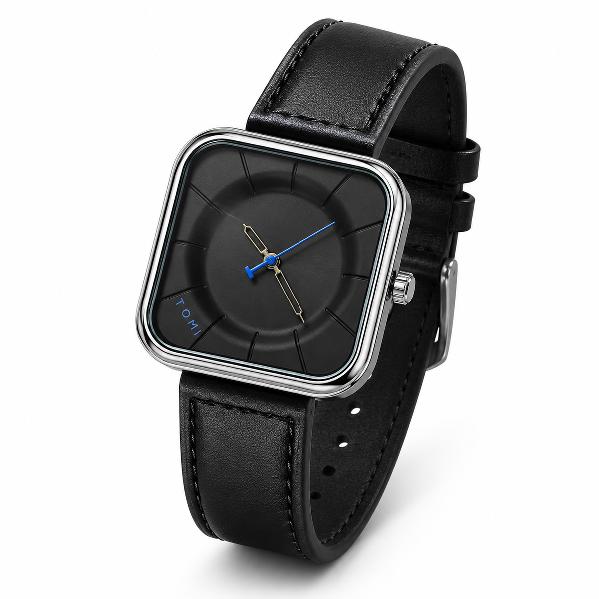 Tomi Black Silver Square Dial Watch