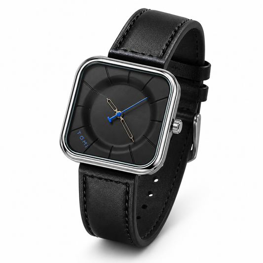 Tomi Black Silver Square Dial Watch