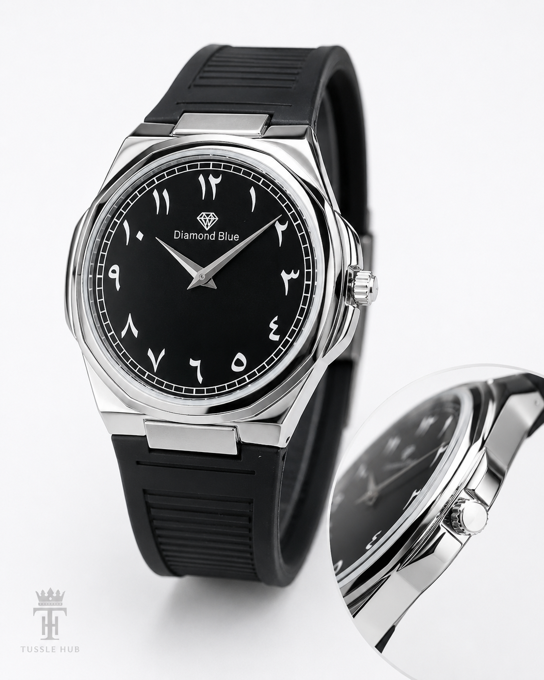 Black Silver Slim Arabic Magnet Strap Watch