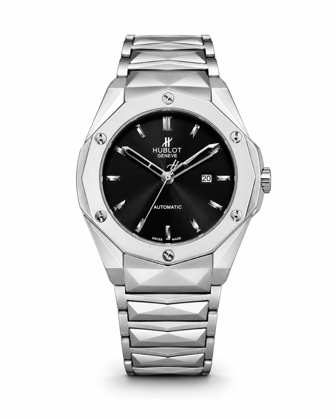 Silver Prism Chain Strapped Black Hublot Watch