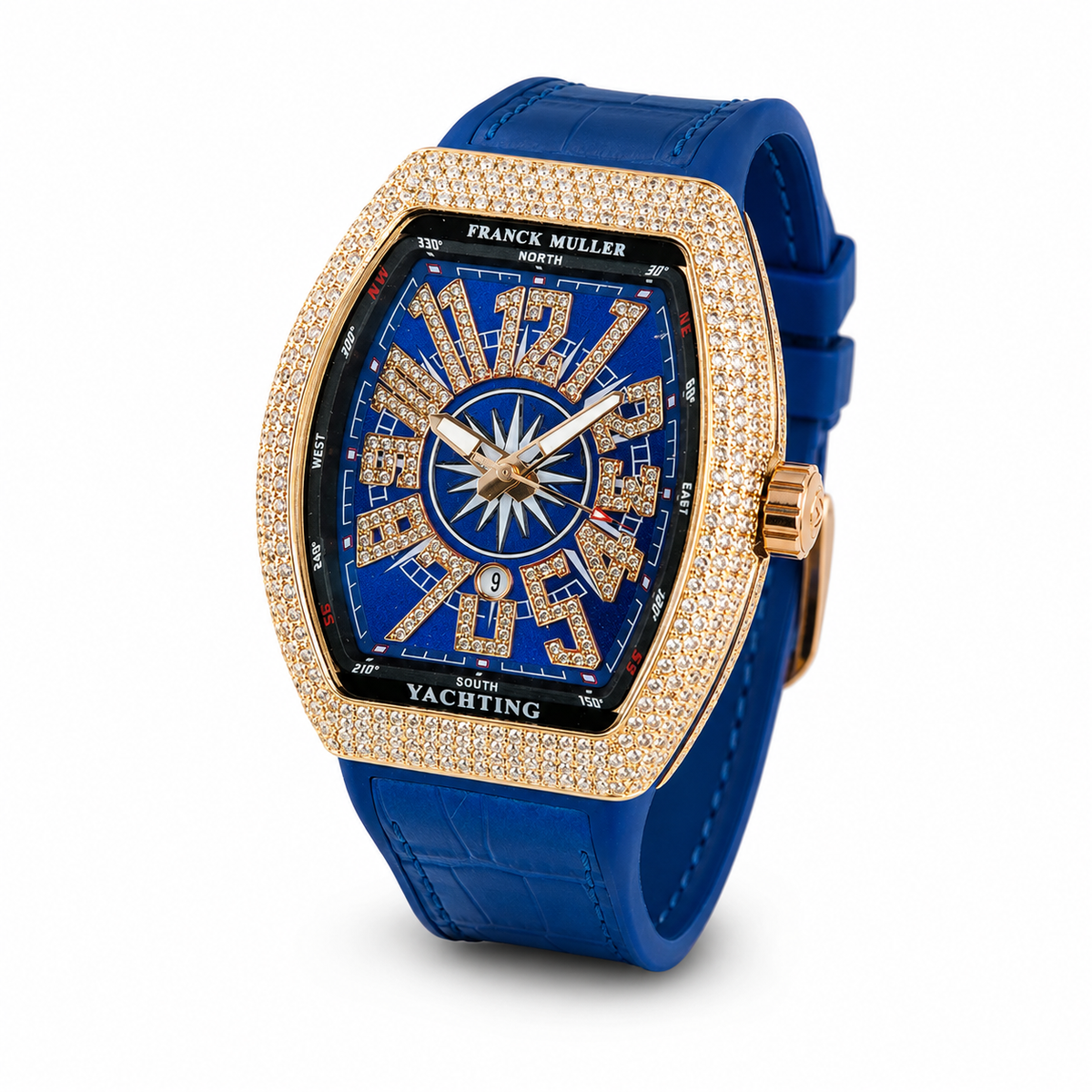 Blue Rose Gold Iced Frank Muller Watch