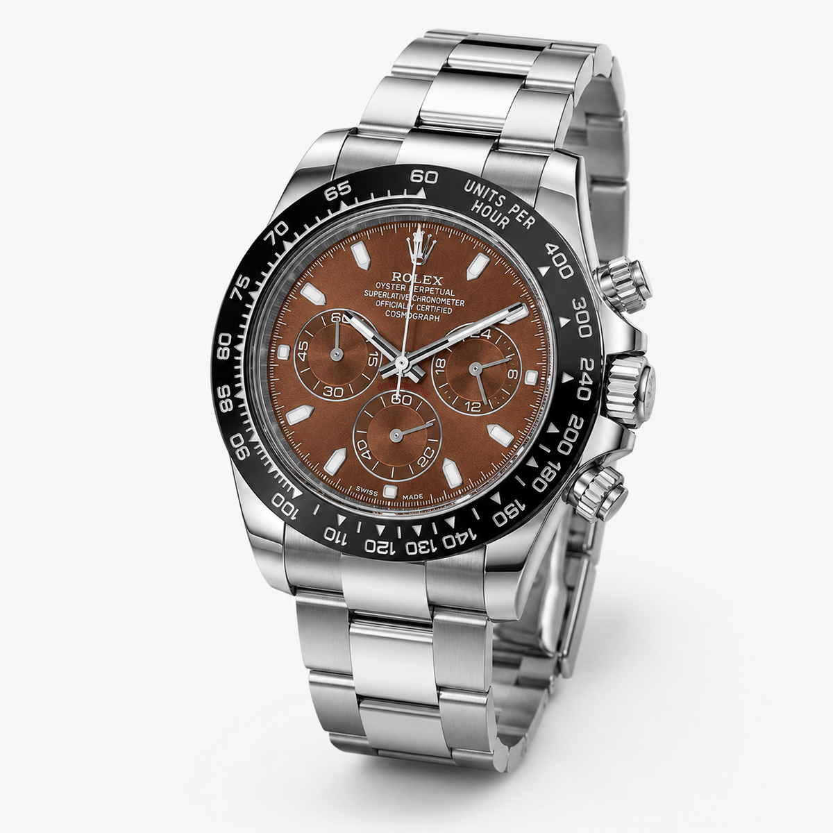 Silver Chocolate Daytona Chronograph Chain Strap Master Clone Watch