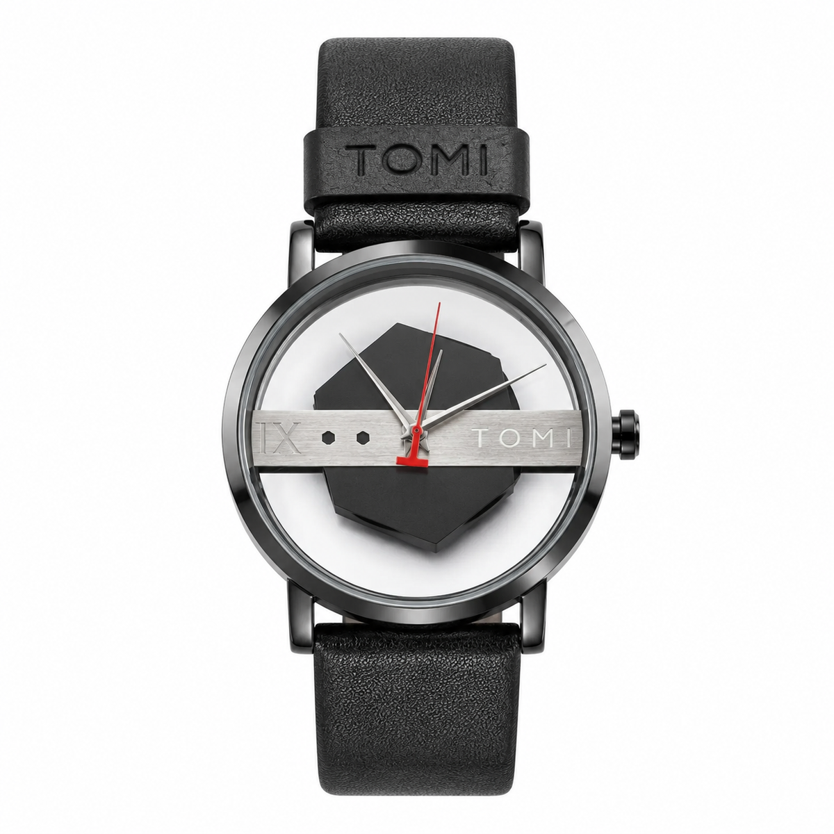 Tomi Black Silver Hexa Dial Watch