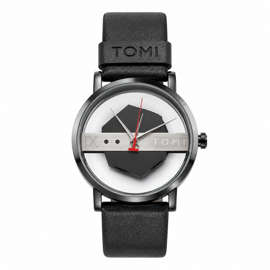 Tomi Black Silver Hexa Dial Watch