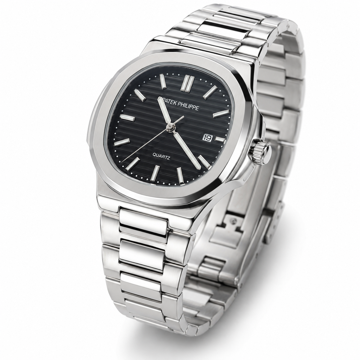 Silver Black Nautilus Premium Watch